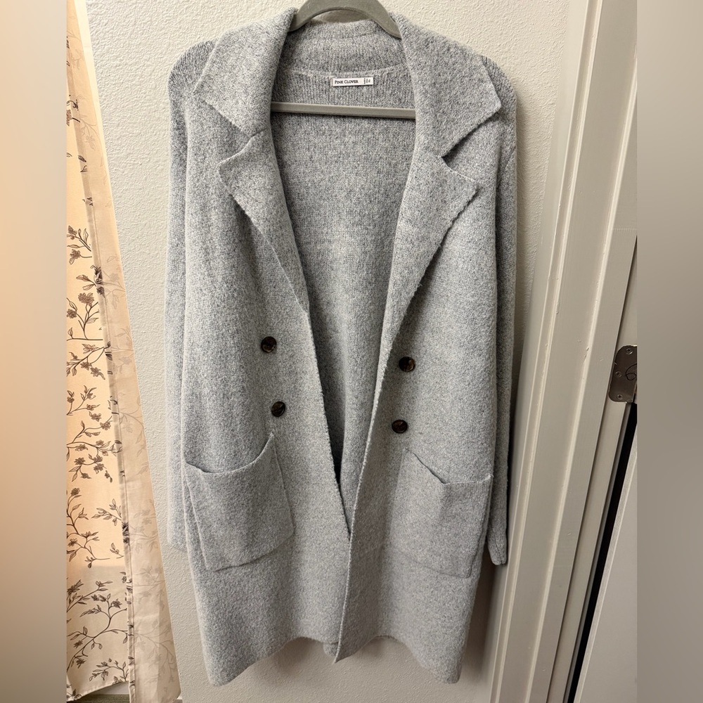 Pink Clover Light Gray Knit Coatigan Size XL